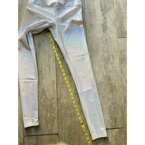 $98 GOLDSHEEP White Shimmer Hologram Full Length Leggings Festival NEW Rave S - Picture 5 of 8